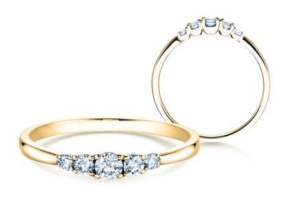 Anello di Fidanzamento 5 Diamonds in 14K oro giallo con diamanti 0,15ct G/SI