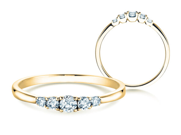 Anello di Fidanzamento 5 Diamonds in 14K oro giallo con diamanti 0,15ct G/SI