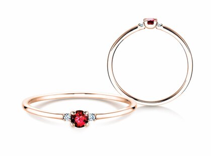 Anello di Fidanzamento Glory Petite in 14K oro rosa con rubino 0,08ct e diamanti 0,02ct
