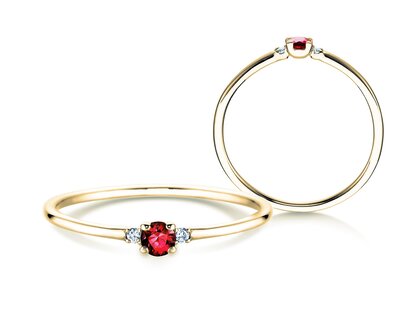 Anello di Fidanzamento Vivid Petite in 14K oro giallo con rubino 0,08ct e diamanti 0,02ct