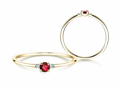 Anello di Fidanzamento Vivid Petite in 14K oro giallo con rubino 0,08ct e diamanti 0,02ct