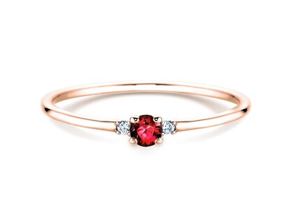 Anello di Fidanzamento  in 9K oro rosa con rubino 0,08ct e diamanti 0,02ct