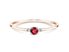 Anello di Fidanzamento  in 9K oro rosa con rubino 0,08ct e diamanti 0,02ct
