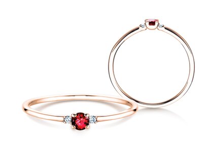 Anello di Fidanzamento  in 9K oro rosa con rubino 0,08ct e diamanti 0,02ct