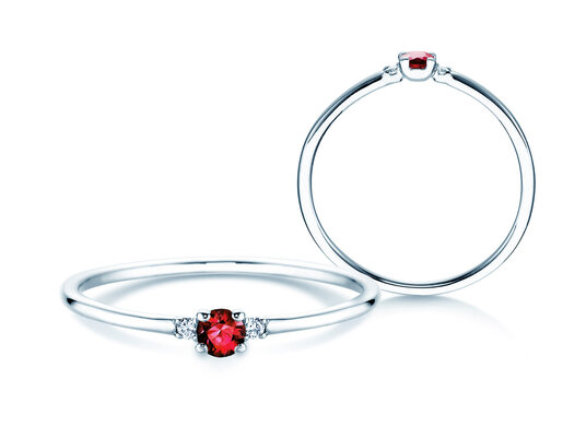 Anello di Fidanzamento  in 9K oro bianco con rubino 0,08ct e diamanti 0,02ct