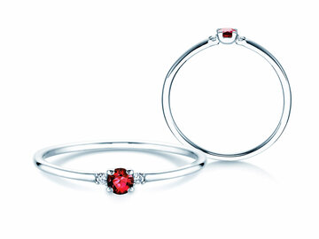 Anello di Fidanzamento in 9K oro bianco con rubino 0,08ct e diamanti 0,02ct