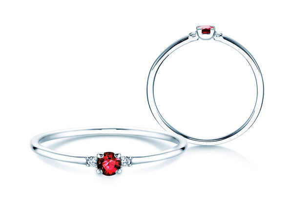 Anello di Fidanzamento Vivid Petite in platino 950/- con rubino 0,08ct e diamanti 0,02ct
