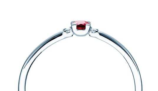 Anello di Fidanzamento  in 9K oro bianco con rubino 0,08ct e diamanti 0,02ct