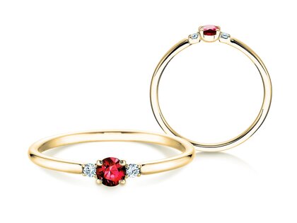 Anello di Fidanzamento Vivid Petite in 14K oro giallo con rubino 0,16ct e diamanti 0,04ct