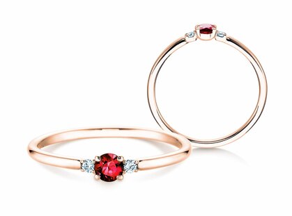 Anello di Fidanzamento Vivid Petite in 14K oro rosa con rubino 0,16ct e diamanti 0,04ct
