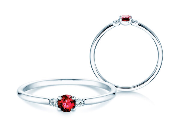 Anello di Fidanzamento Vivid Petite in 14K oro bianco con rubino 0,16ct e diamanti 0,04ct