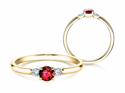 Anello di Fidanzamento  in 9K oro giallo con rubino 0,23ct e diamanti 0,07ct