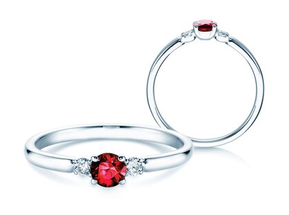 Anello di Fidanzamento  in 9K oro bianco con rubino 0,23ct e diamanti 0,07ct
