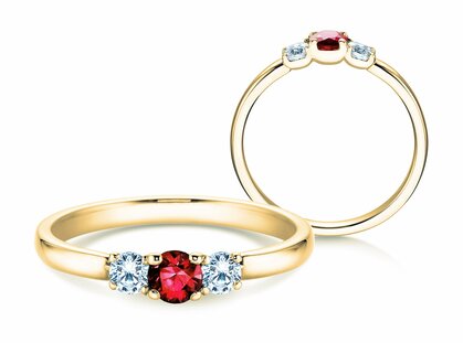 Anello di Fidanzamento  in 9K oro giallo con rubino 0,20ct e diamanti 0,20ct
