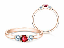 Anello di Fidanzamento  in 9K oro rosa con rubino 0,20ct e diamanti 0,20ct