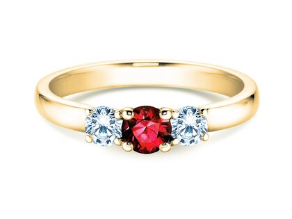 Anello di Fidanzamento  in 9K oro giallo con rubino 0,30ct e diamanti 0,30ct