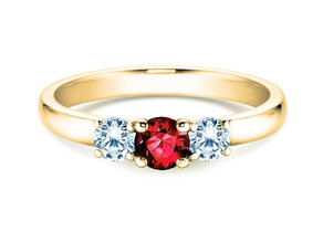 Anello di Fidanzamento  in 9K oro giallo con rubino 0,30ct e diamanti 0,30ct