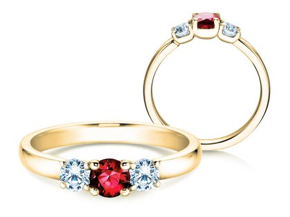 Anello di Fidanzamento  in 9K oro giallo con rubino 0,30ct e diamanti 0,30ct