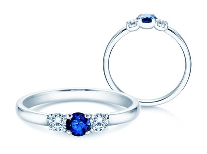 Anello di Fidanzamento  in 9K oro bianco con zaffiro 0,20ct e diamanti 0,20ct