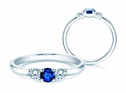 Anello di Fidanzamento  in 9K oro bianco con zaffiro 0,20ct e diamanti 0,20ct