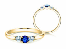 Anello di Fidanzamento  in 9K oro giallo con zaffiro 0,20ct e diamanti 0,20ct