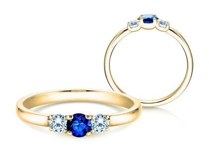 Anello di Fidanzamento Vivid Petite in 14K oro giallo con zaffiro 0,20ct e diamanti 0,20ct