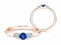 Anello di Fidanzamento  in 9K oro rosa con zaffiro 0,20ct e diamanti 0,20ct