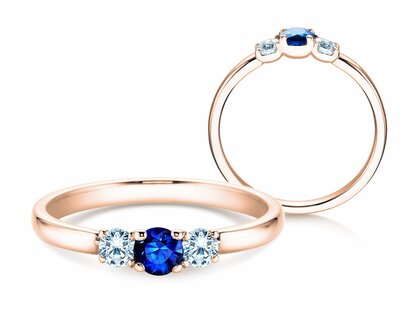 Anello di Fidanzamento  in 9K oro rosa con zaffiro 0,20ct e diamanti 0,20ct