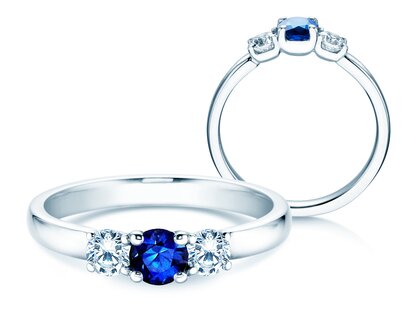 Anello di Fidanzamento Vivid Petite in 18K oro bianco con zaffiro 0,30ct e diamanti 0,30ct