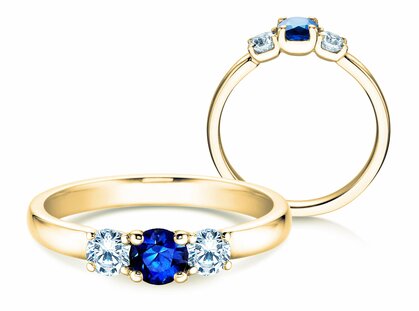 Anello di Fidanzamento Vivid Petite in 18K oro giallo con zaffiro 0,30ct e diamanti 0,30ct