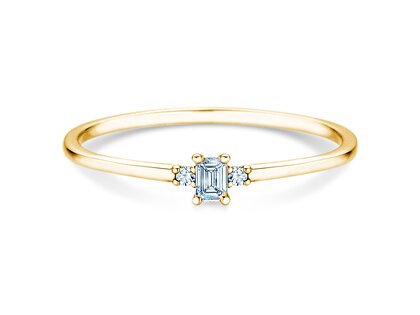 Anello di Fidanzamento Vivid Petite Emerald Cut in 14K oro giallo con diamanti 0,10ct G/VS