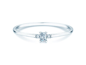 Anello di Fidanzamento Vivid Petite Emerald Cut in 14K oro bianco con diamanti 0,10ct G/VS