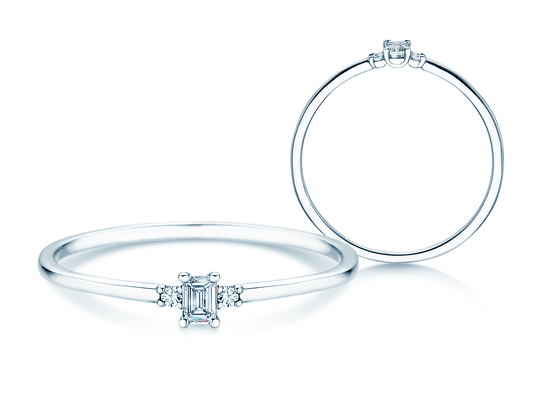 Anello di Fidanzamento Vivid Petite Emerald Cut in 14K oro bianco con diamanti 0,10ct G/VS