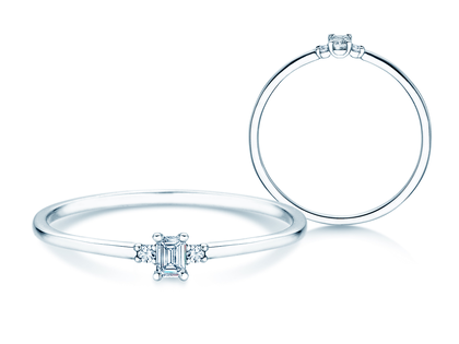 Anello di Fidanzamento Vivid Petite Emerald Cut in 14K oro bianco con diamanti 0,10ct G/VS