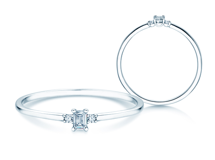 Anello di Fidanzamento Vivid Petite Emerald Cut in 14K oro bianco con diamanti 0,10ct G/VS