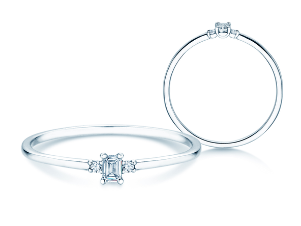 Anello di Fidanzamento Vivid Petite Emerald Cut in 14K oro bianco con diamanti 0,10ct G/VS