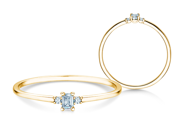 Anello di Fidanzamento Vivid Petite Emerald Cut in 14K oro giallo con diamanti 0,10ct G/VS