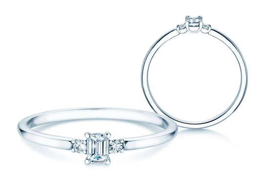 Anello di Fidanzamento Vivid Petite Emerald Cut in oro bianco