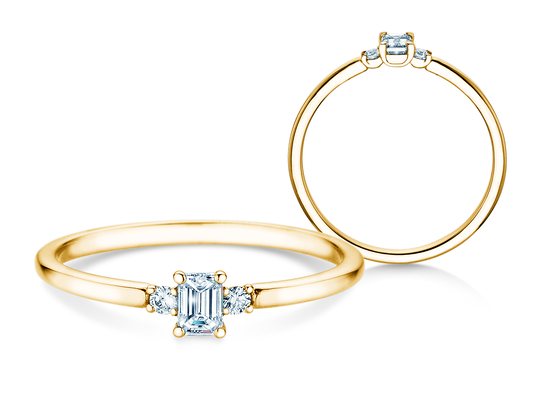 Anello di Fidanzamento Vivid Petite Emerald Cut in oro giallo
