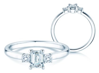 Anello di Fidanzamento Vivid Petite Emerald Cut in oro bianco