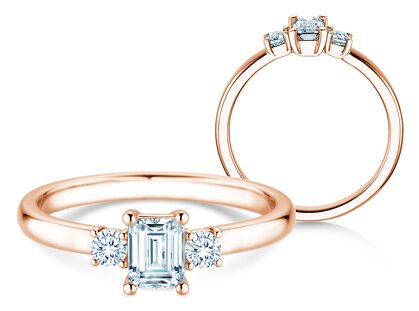 Anello di Fidanzamento Vivid Petite Emerald Cut in oro rosa