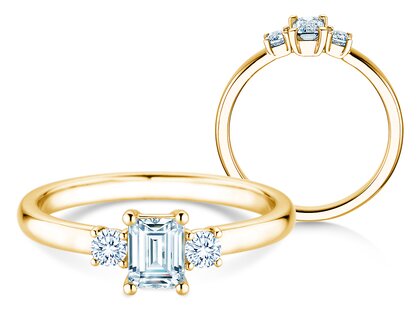 Anello di Fidanzamento Vivid Petite Emerald Cut in oro giallo