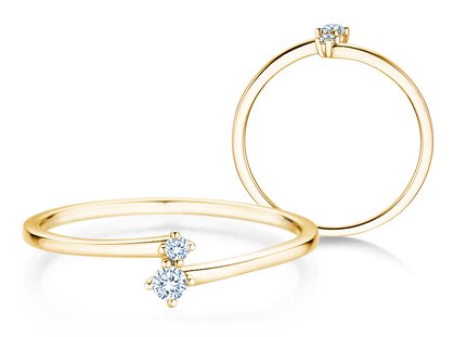 Anello di Fidanzamento You & Me Classic in 14K oro giallo con diamanti 0,065ct G/SI