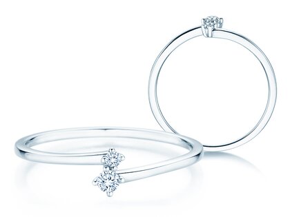 Anello di Fidanzamento You & Me Classic in 14K oro bianco con diamanti 0,065ct G/SI