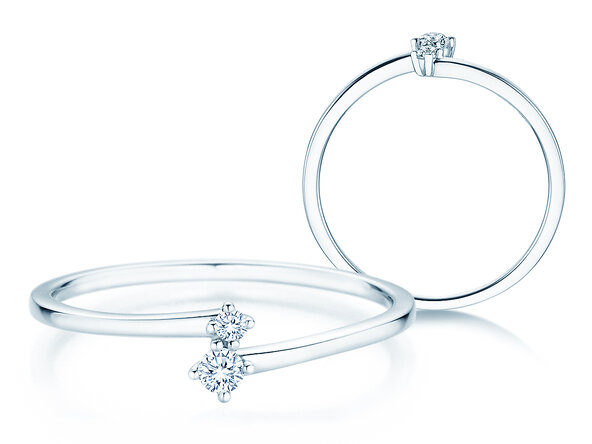 Anello di Fidanzamento You & Me Classic in 14K oro bianco con diamanti 0,065ct G/SI