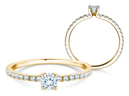 Anello di Fidanzamento Classic 4 Pavé in 9K oro giallo con diamanti da laboratorio 0,56ct E/VS