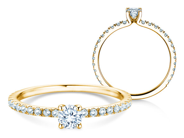 Anello di Fidanzamento Classic 4 Pavé in 9K oro giallo con diamanti da laboratorio 0,56ct E/VS