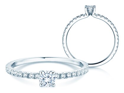 Anello di Fidanzamento Classic 4 Pavé in 14K oro bianco con diamanti da laboratorio 0,56ct E/VS