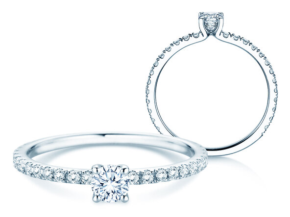 Anello di Fidanzamento Classic 4 Pavé in 14K oro bianco con diamanti da laboratorio 0,56ct E/VS