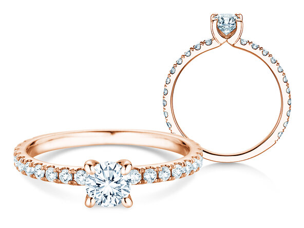 Anello di Fidanzamento Classic 4 Pavé in 14K oro rosa con diamanti da laboratorio 0,87ct E/VS